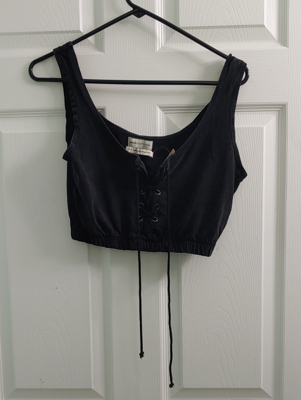 Urban Outfitters Black Cropped Tank Women's S Black Lace-Up Ren Fair Top NWT